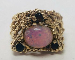 14k Yellow Gold Natural Opal Vintage Mid Century Freeform Ladies Ring Size 9