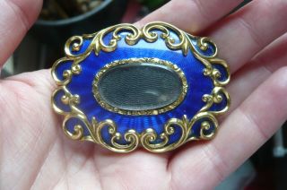 Victorian Blue Guilloche Enamel And Gold Encased Mourning Brooch