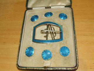 6 Silver Gilt And Enamel Buttons And Buckle 1910 Cased