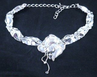 Unique Vintage Art Deco Sterling Silver Hand Made Flower Necklace