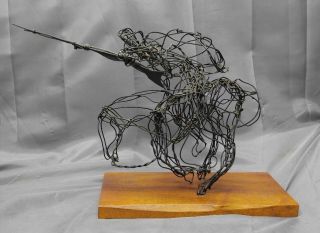 Old Vintage Artist Signed Mid Century Modernist Abstract Copper Wire Sculpture