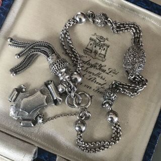 Antique Victorian Sterling Silver Albertina Watch Chain Charm Bracelet /bangle