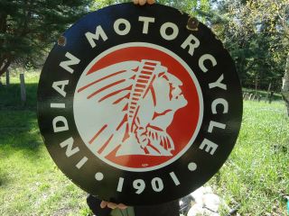 Vintage 1929 Double Sidied Indian Motorcycles Porcelain Enamel Advertising Sign