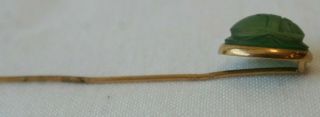 Art Deco Egyptian Revival 14K Gold Stick Pin Curved Jade Scarab Antique 5