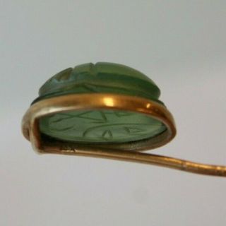 Art Deco Egyptian Revival 14K Gold Stick Pin Curved Jade Scarab Antique 8