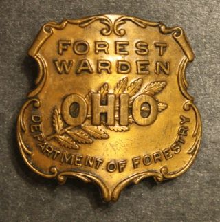 Vintage Obsolete Ohio Forest Warden Police Officer Breast Badge W/ Hallmark