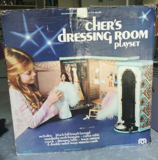 Vintage Rare 1975 Mego Cher Dressing Room Playset Box Doll Clothes 8