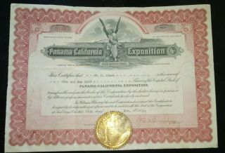 1915 Panama - California Exposition Capital Stock Certificate Rare