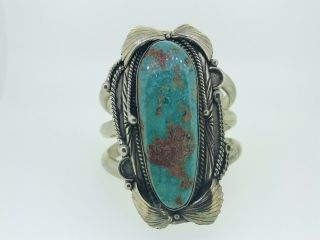 Large Vintage Estate Sterling Silver & Turquoise Navajo Cuff Bracelet M.  Begay