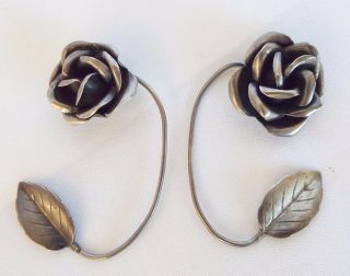 Vintage Toyokoki Japanese 950 Silver Flower Ear Cuffs Earrings Signed