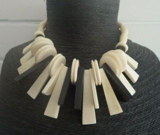 Vintage Monies Gerda Lynggaard Art Deco Horn Black/white Statement Necklace