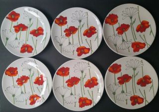 Set Of 6 Vintage Mid Century Painted Flower Plates Ernestine Salerno Italy