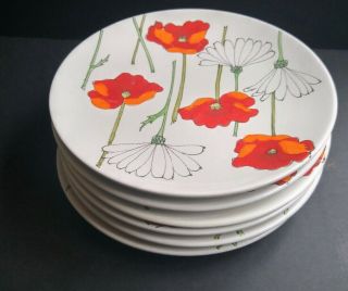 Set of 6 Vintage Mid Century Painted Flower Plates Ernestine Salerno Italy 6