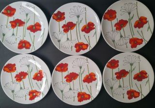 Set of 6 Vintage Mid Century Painted Flower Plates Ernestine Salerno Italy 7