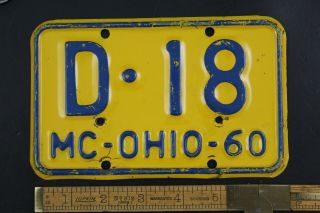 Vintage 1960 Ohio Motorcycle License Plate D - 18