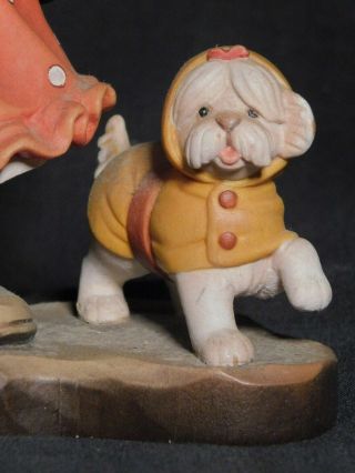 Vintage 7.  5 inch ANRI Wood Figure John Sands Sarah Kay Statue Girl Dog Umbrella 2