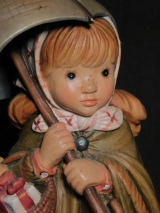 Vintage 7.  5 inch ANRI Wood Figure John Sands Sarah Kay Statue Girl Dog Umbrella 3