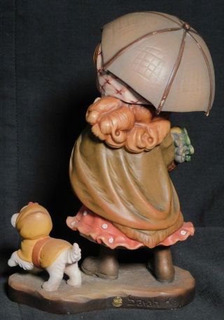 Vintage 7.  5 inch ANRI Wood Figure John Sands Sarah Kay Statue Girl Dog Umbrella 6