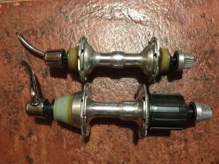 Vintage Shimano Dura Ace Ax Front And Rear Hubs - 28 Holes - With Skewers -