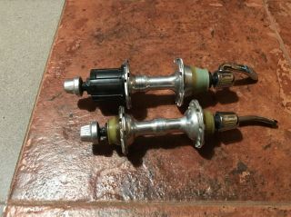 Vintage Shimano Dura Ace AX front and rear hubs - 28 holes - with skewers - 5