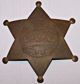 Coca Cola Coke Soda Vintage Brass Vendor License Sheriff Badge Star Pin