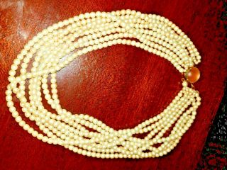 Antique Saphiret Glass Georgian 8 Row Pearl Necklace Seed Pearl 16 " Choker