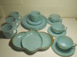 Set Of 16 Vintage Fire King Turquoise Items All Cery