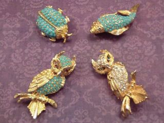 Sphinx Vintage Brooches,  Numbered,  Beetle,  Koi,  Two Owls,  Turquoise,  Rhinestones