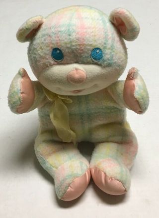 Vtg Playskool Baby Blankies Teddy Bear Plush Stuffed Animal 5403 Plaid 1987 80s