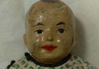 ANTIQUE PAPER MACHE COMPOSITION CHINESE BABY DOLL W BLANKET 5