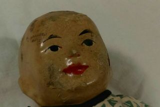 ANTIQUE PAPER MACHE COMPOSITION CHINESE BABY DOLL W BLANKET 8