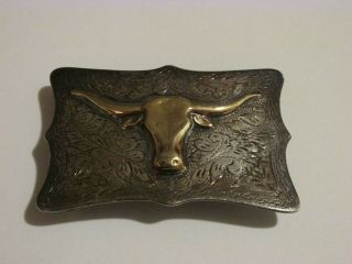 Vintage Sterling Silver Belt Buckle,  Longhorn Steer Design,  49 Grams,