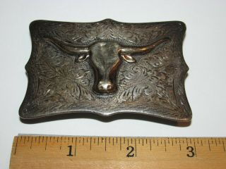 Vintage Sterling Silver Belt Buckle,  Longhorn Steer Design,  49 Grams, 2
