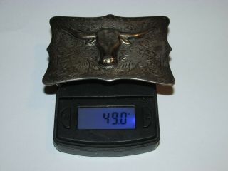 Vintage Sterling Silver Belt Buckle,  Longhorn Steer Design,  49 Grams, 6