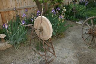 Antique Blacksmith Grinding Sharpening 21 " Wheel Stone Pedal Operated Stand
