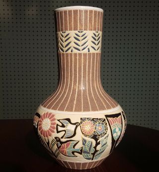 Vintage (dona ?) 13.  5 " Mid Century Ceramic Pottery Art Vase Vietnam Vietnamese