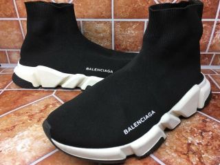 Rare Sz Balenciaga Speed Eu40 Black Whit Runner Trainer Mid Sneakers Sock Noir 3
