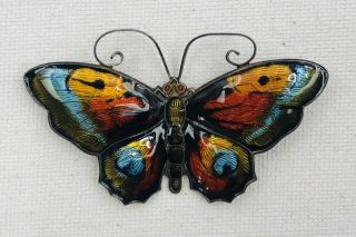 Vintage Sterling Silver David Andersen Norway Enamel Butterfly Brooch