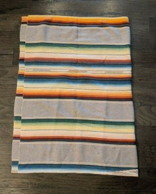 Vintage Mexican Serape Saltillo Fine Woven Wool Striped Blanket Native