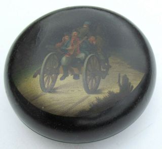 Russian Lukutin Manufacture Lacquer Hand Painted Round Box Antique 1896 - 1902