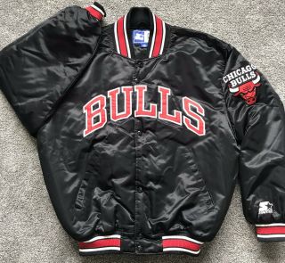 Chicago Bulls Nba Satin Starter Jacket Size Medium Vintage Jordan 90s Vtg