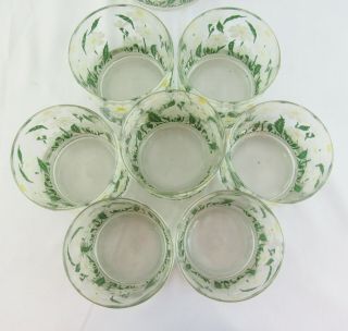 Vintage Clear Glass Ice Bucket With 7 Glasses Hand - painted Daisies 3
