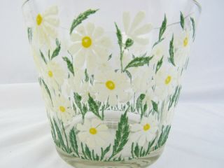 Vintage Clear Glass Ice Bucket With 7 Glasses Hand - painted Daisies 5