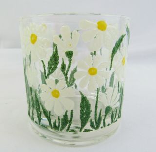 Vintage Clear Glass Ice Bucket With 7 Glasses Hand - painted Daisies 6