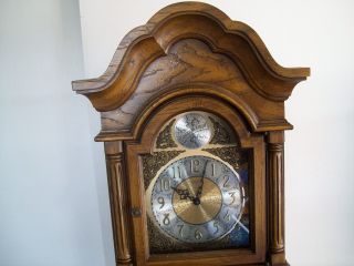 Vintage Pearl Grandfather Clock Tempus Fugit w Hermle Movement Westminster Chime 4