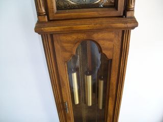 Vintage Pearl Grandfather Clock Tempus Fugit w Hermle Movement Westminster Chime 5