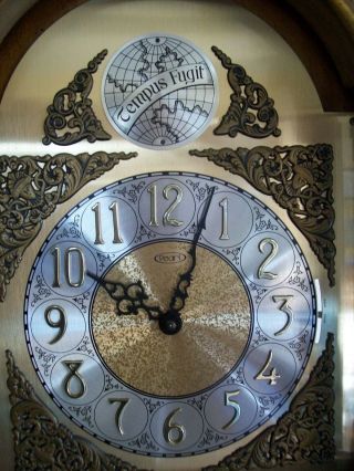 Vintage Pearl Grandfather Clock Tempus Fugit w Hermle Movement Westminster Chime 7