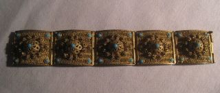 Vintage Gilt Vermeil Persian Turquoise Filigree Cannetille Bracelet Pin Closure