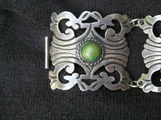 1920 ' s 1940 ' s Mexico Silver Art Deco Hinged Panel Link Bracelet Sterling Jade 2