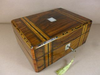Antique Victorian Parquetry Walnut Jewellery/sewing Box.  C1860 - 1880 (code 505)